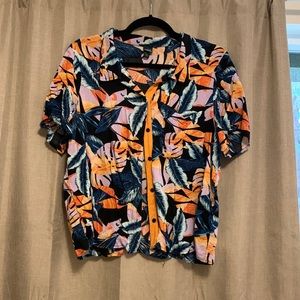 Tropical Print Button Down Top